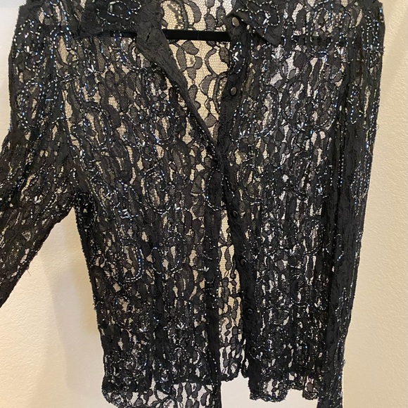 Tops - Black Sequined Blouse - Medium